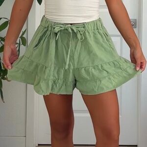 Green Women's Ruffle Shorts